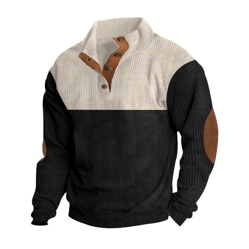 Top Men Wardrobe Heren lente/herfst Henley trui met opstaande kraag en lange mouwen XXL zwart