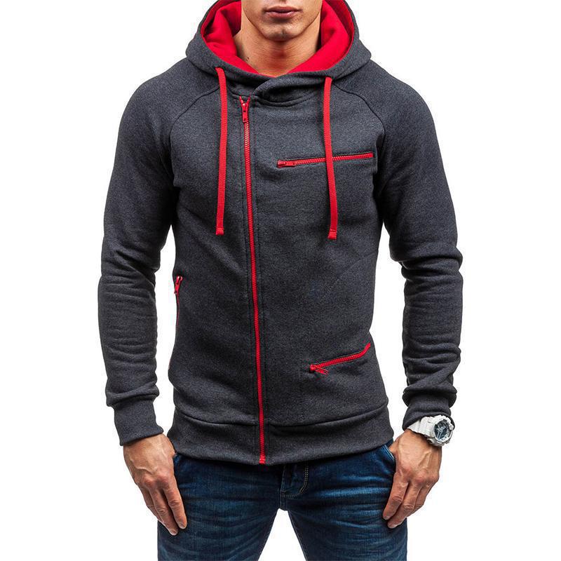 VantaGoods Heren effenkleurige capuchon jacquard cardigan jas XL donkergrijze kleur