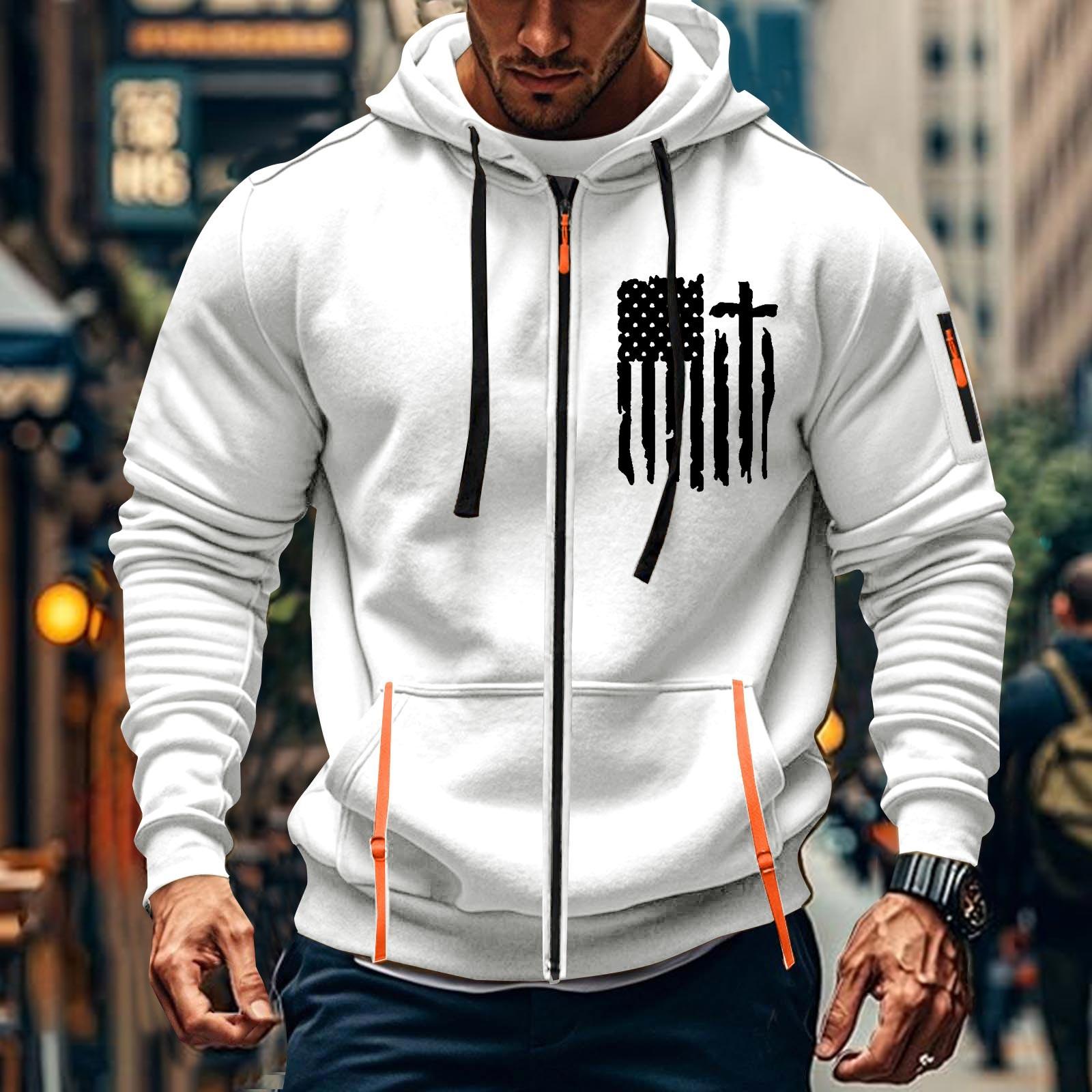 Wahaha123 Heren Sport Casual Hoodie Hoodie Cardigan Rits Multi-pocket Hoodie Jas XXL wit