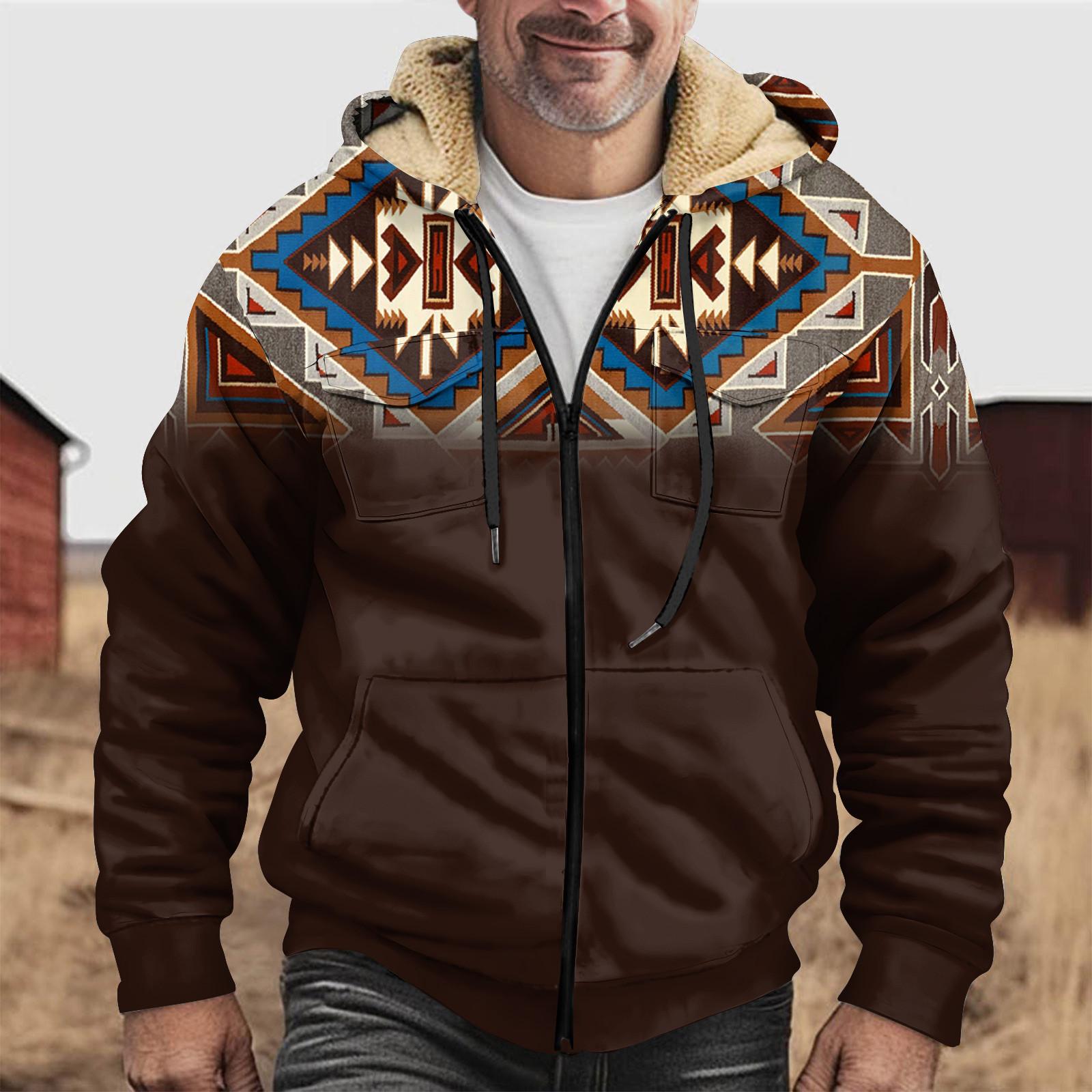 Timoduizhang Heren Winter Rits Capuchon Fleece Sweatshirt Met Opgestikte Zak Casual Jack XXXXL bruin