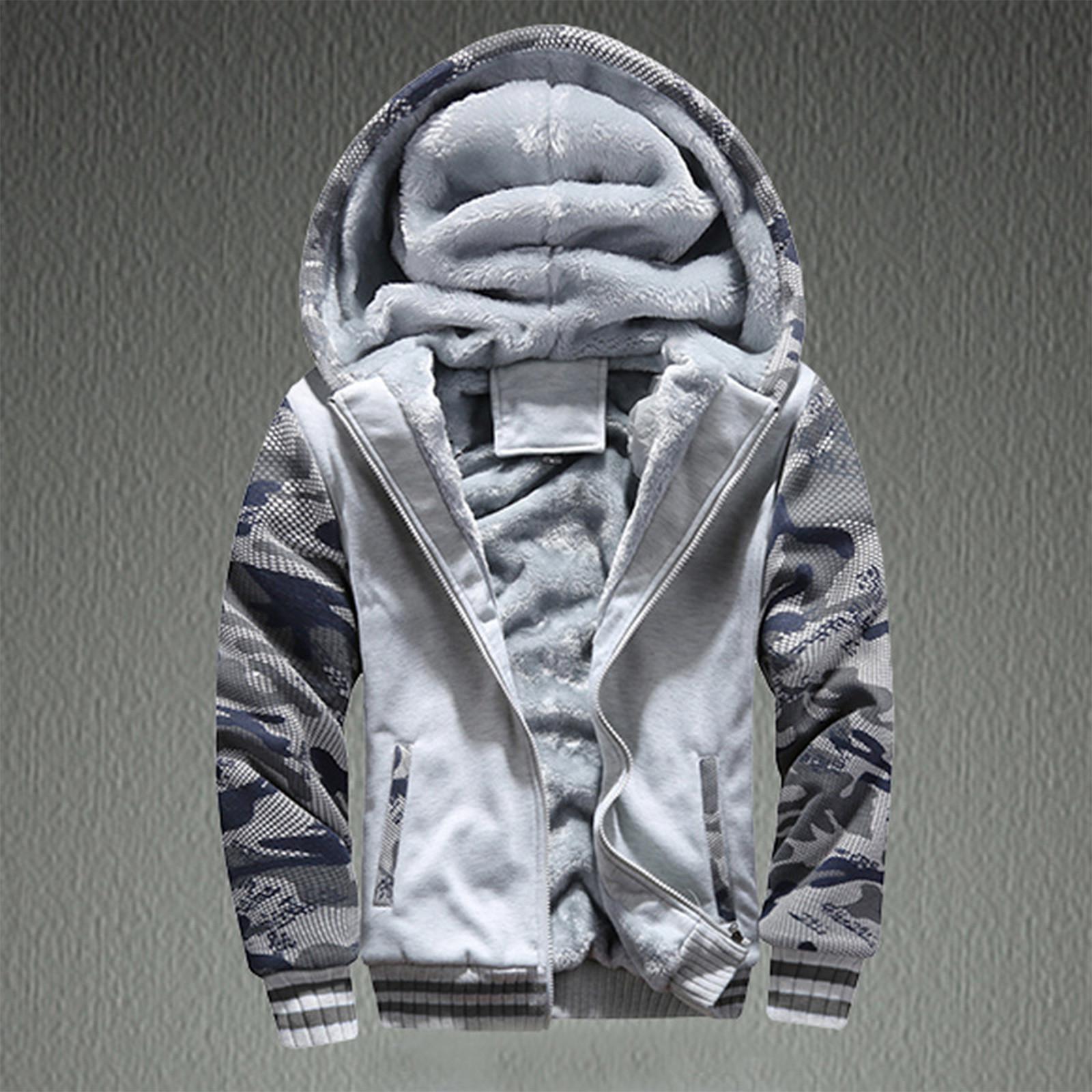 Sinking fish Heren Winter Warm Patchwork Fleece Capuchon Rits Trui Jas Buitenkleding Jas XXL
