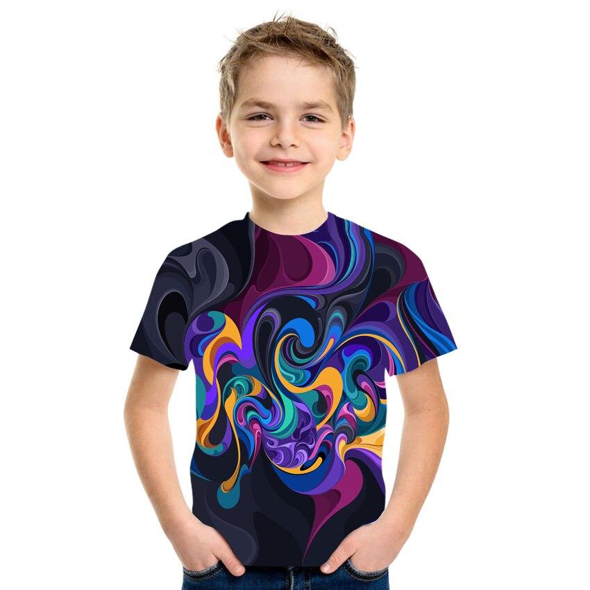 KaiTingu Vlam jongens en meisjes zomer T-shirt mode korte mouwen 3D ronde hals top rokerig element 100