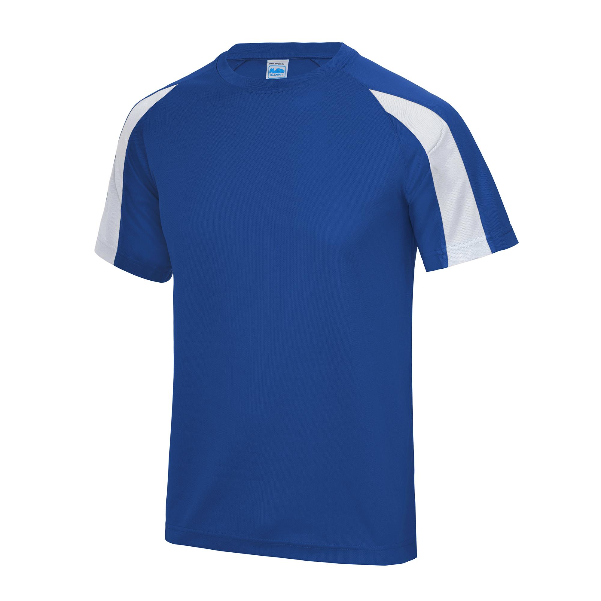 Awdis Just Cool Kids Unisex Contrast Plain Sports T-Shirt 7-8 wit/koningsblauwe kleur