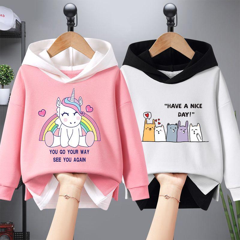 Smart Good Meisjes Trui Lente en Herfst Capuchon Tops 2023 Nieuwe Middelbare en Oudere Meisjes Nep Twee Stukken Kleding Temperament Kinderen Herfstkleding 140cm