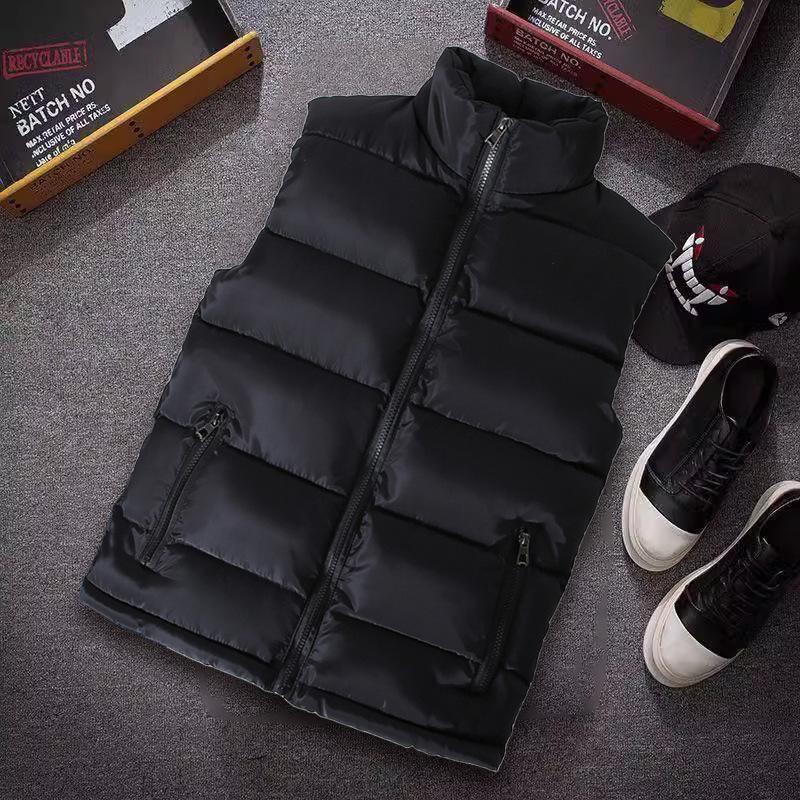 QGOOD Wit vestjack heren slim fit opstaande kraag mouwloos pufferjack lente herfst casual vest heren warme jas S zwart