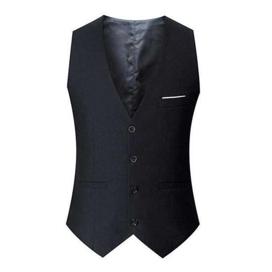 Bohuidadeng Herenpak Vest V-hals Mouwloos Enkelrijs Slim Fit Zakelijk Gilet Effen Kleur Formele Kleding Gilet L zwart