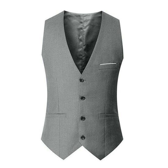 GETIFIT Herenpak Vest V-hals Mouwloos Enkelrijs Slim Fit Zakelijk Gilet Effen Kleur Formele Kleding Gilet 3XL grijs