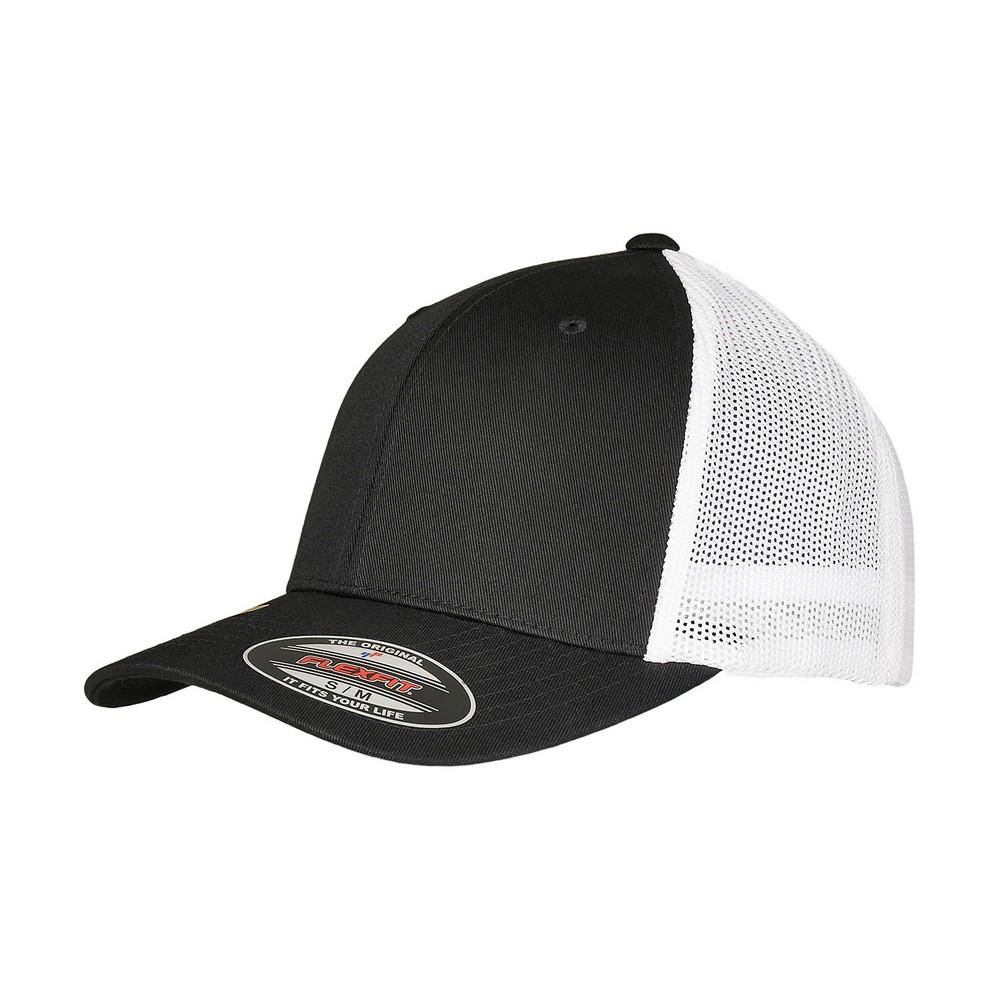 FLEXFIT , unisex volwassen mesh gerecyclede truckerpet One Size zwart/wit