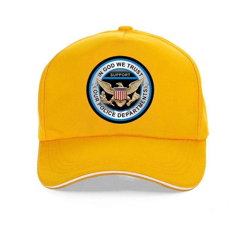 Kiki Cap In God vertrouwen we op de ondersteuning van onze politie VS Baseballcap mode VS adelaar Unisex hoed zomer verstelbare Snapback hoeden bot