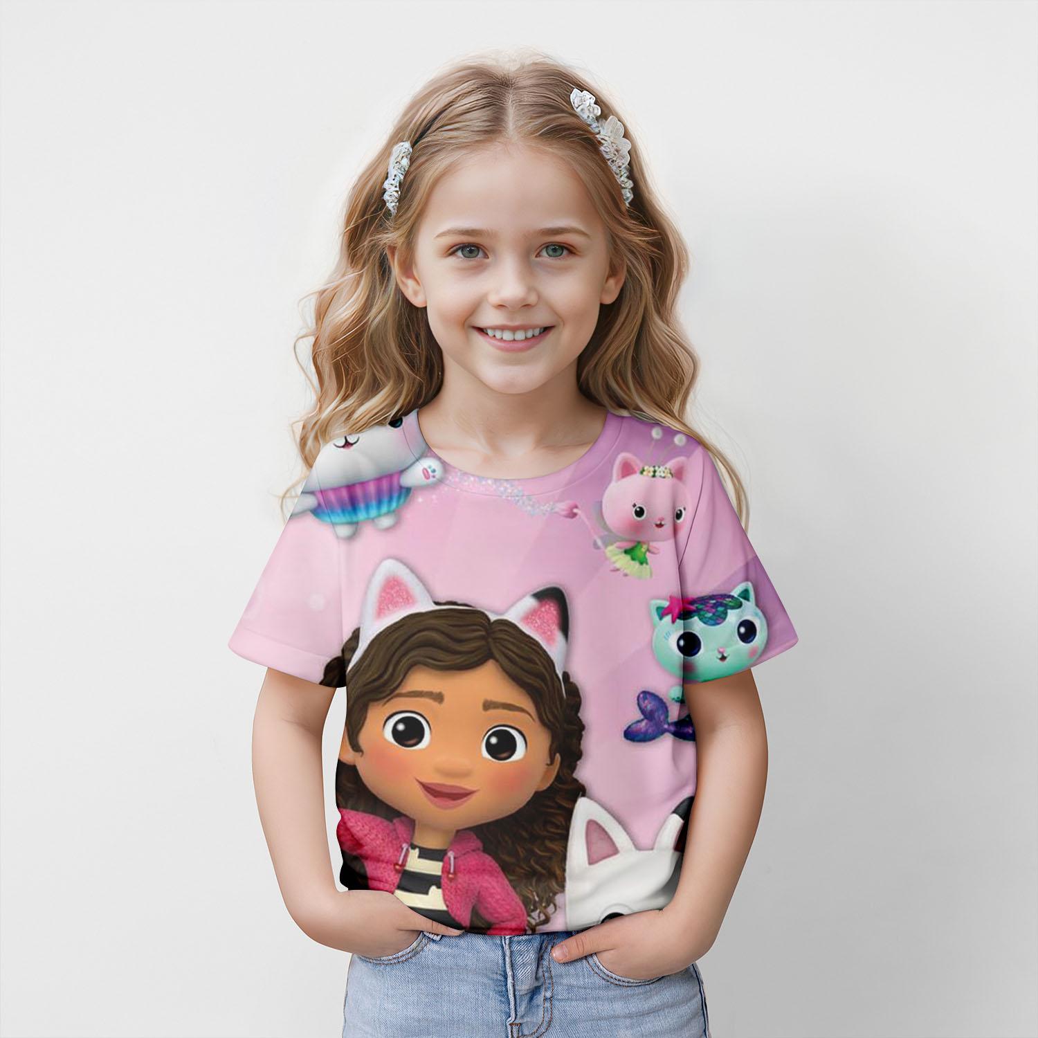 Xuhaijian02 Gabby's Dollhouse Zomer Kinder T-shirt 3d Geprint Meisjesmode Schattig Kind Feest Trend Verjaardag Jongen Cartoon Casual Populair 130