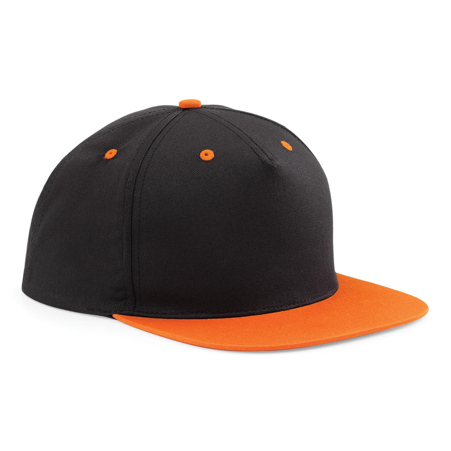 Beechfield unisex 5 panelen contrasterende snapback pet (pak van 2) One size zwart/oranje
