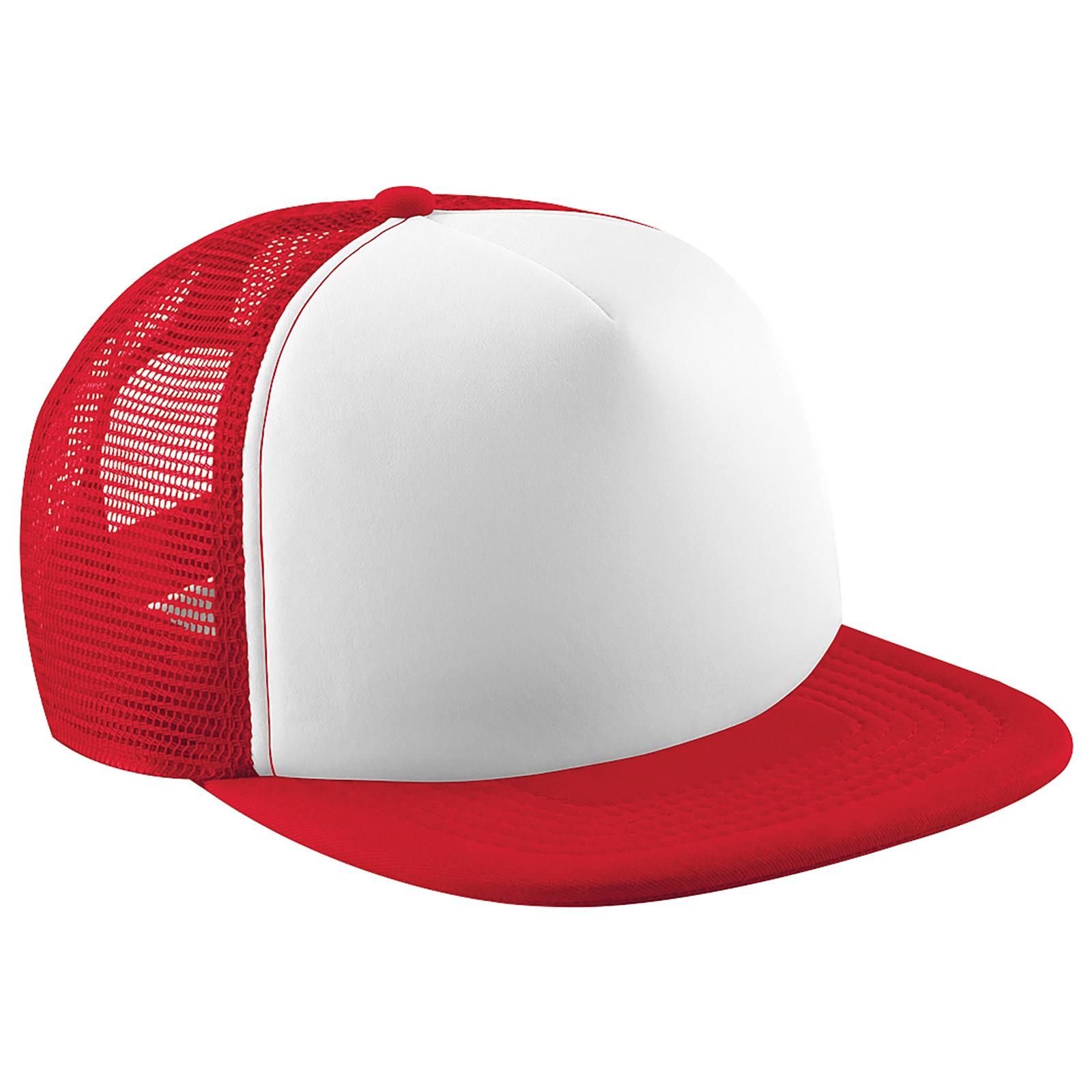 Beechfield vintage effen truckerpet met snapback One Size wit/rood