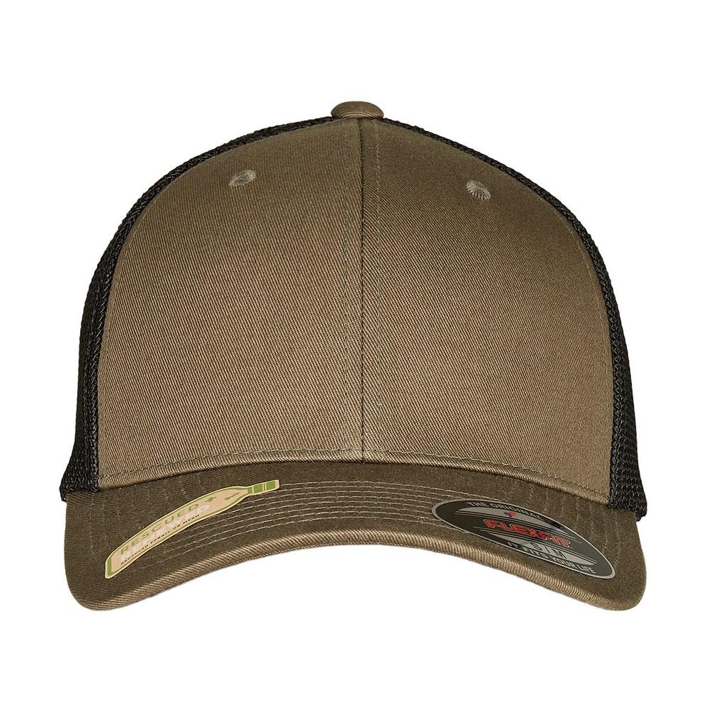 FLEXFIT , unisex volwassen mesh gerecyclede truckerpet One Size olijf/zwart