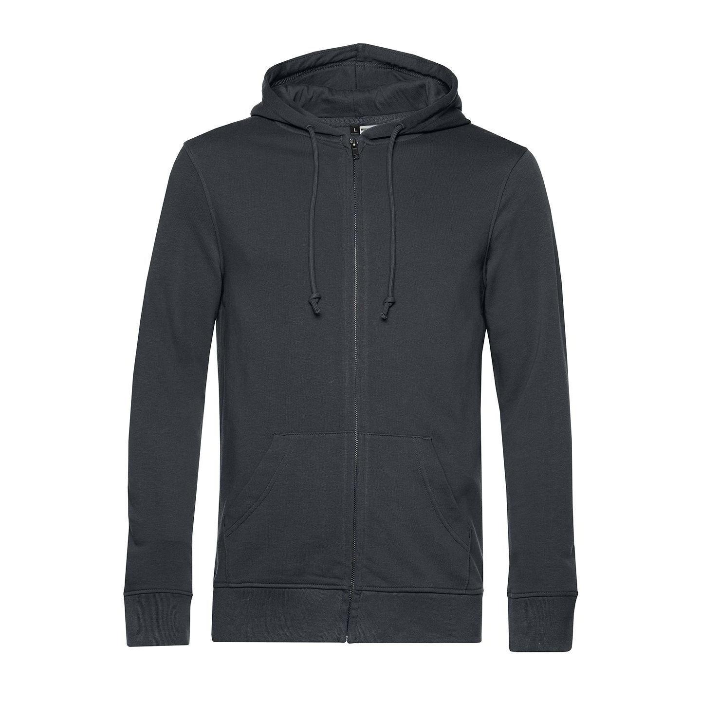 B&C Biologische herenhoodie met rits 3XL asgrijze kleur