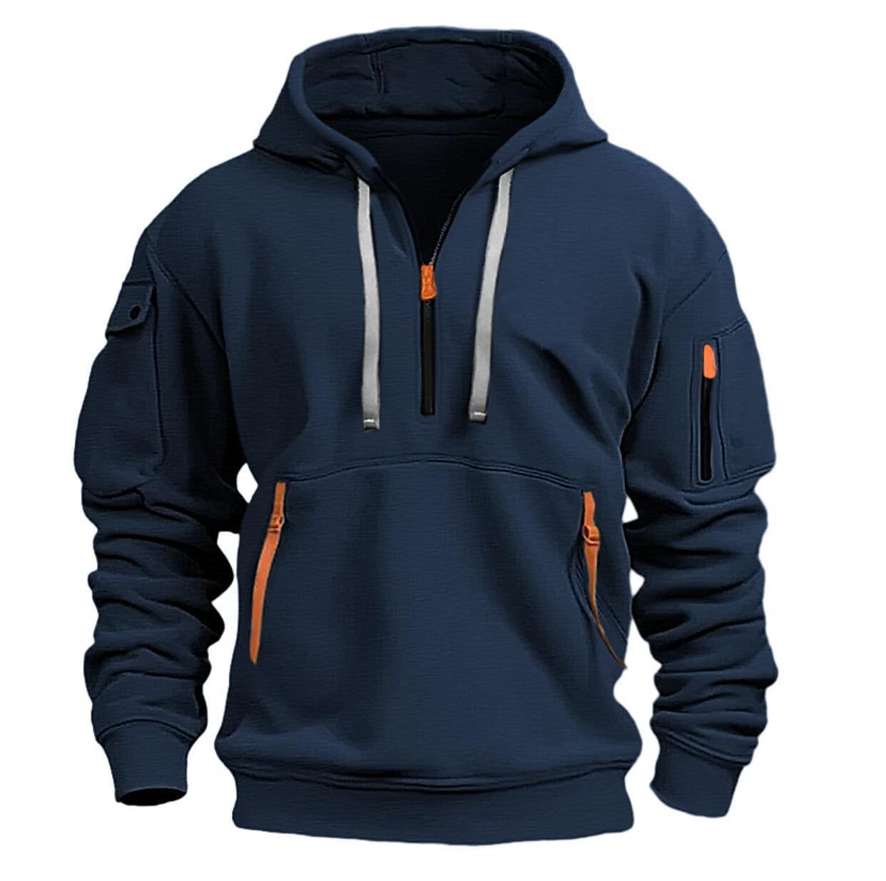 FEGKZLI Specialty Hoodie voor heren Hoodies met kwartrits Capuchon Effen zak Sport- en outdoor-streetwear Cool Casual Lente- en herfstkleding Hoodies Sweatshirts Herenjassen L