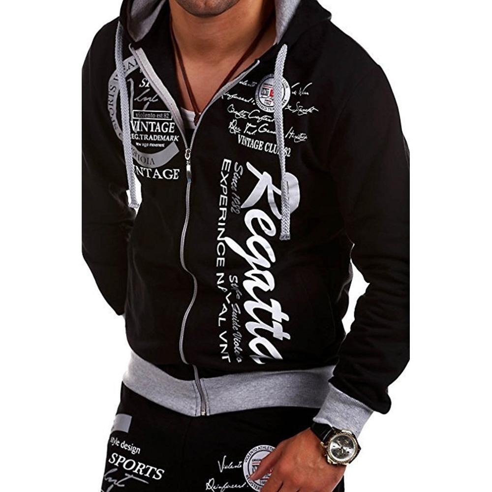 King Billion Heren Contrasterende Kleur Letter Bedrukte Rits Hoodies Casual Losse Sweatshirts Mode Lange Mouw Capuchon Cardigan L zwart/lichtgrijze kleur