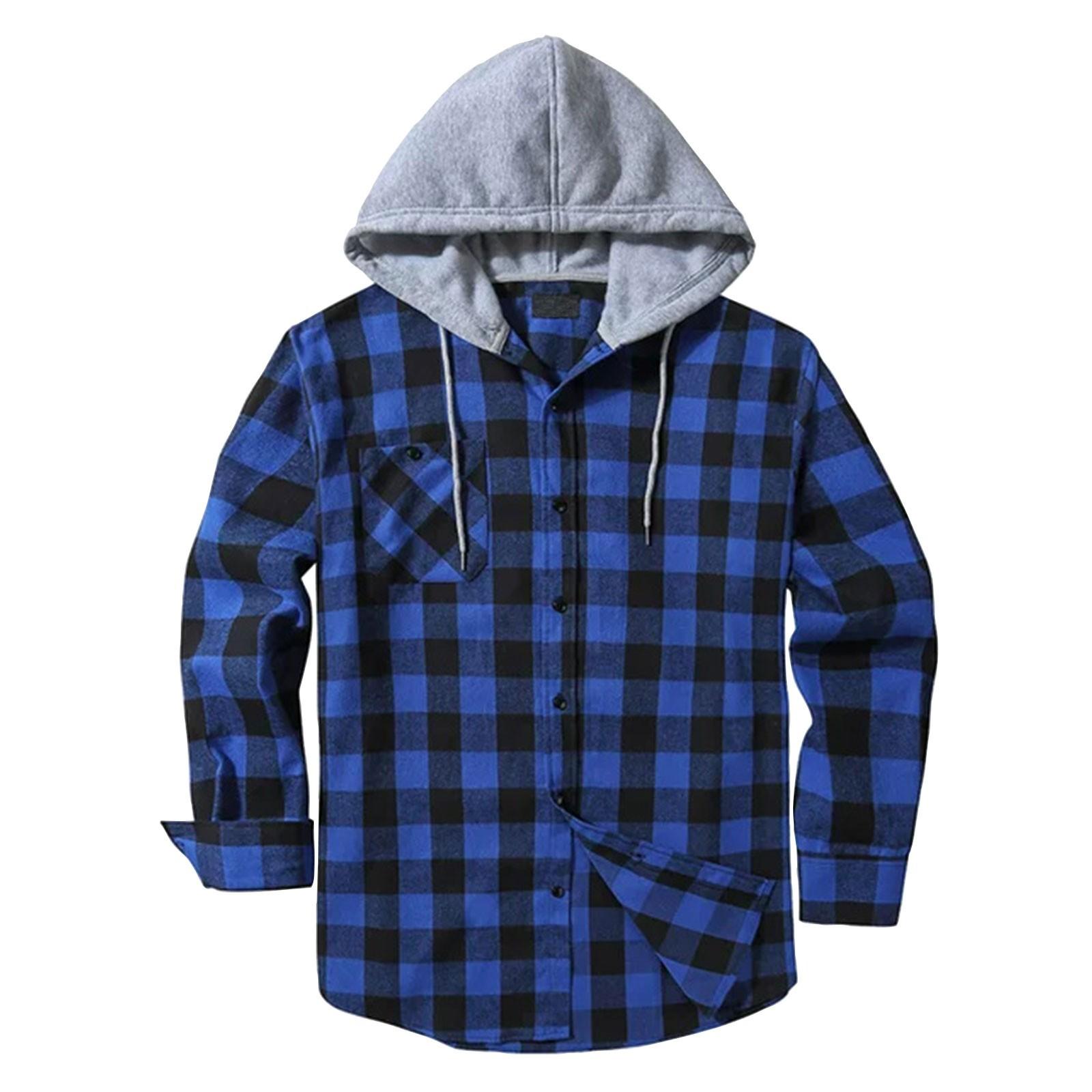 Constantine Heren geruit overhemd met capuchon en knoopsweater Casual mode-sweatshirt voor heren XL blauw