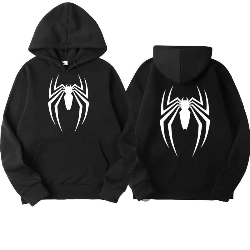Limindong Heren Hoodie Street Fashion Spider Print Sweatshirt Fleece Dames Casual Grappig Losse Hoodie spiderman Herenkleding XL zwart