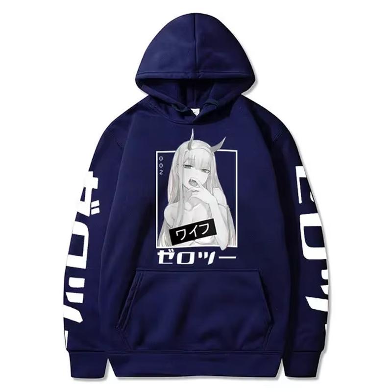 Limindong Anime Darling In The Franxx Zero Two Hoodies Heren Casual Harajuku Streetwear Pullover Herfst Y2K Oversized Hooded Sweatshirt Tops 4XL marineblauwe kleur