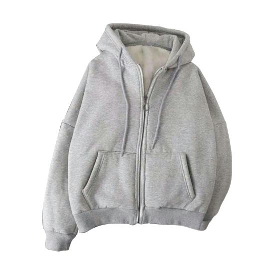 Jingli Herfst Winter Herenjas Ritssluiting Lange Mouwen Elastische Manchetten Dik Plus Size Trekkoord Pluche Effen Kleur Losse Zakken Dagelijkse Sport Hoodie 3XL grijs