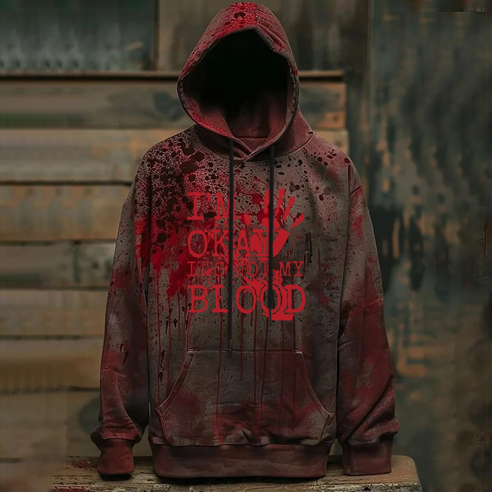 ETST 013 2024 Nieuwe Bloody I'm Fine Letter Gedrukt Heren Hoodie Grappige Halloween Sweatshirt Heren Hoodie Casual Halloween Hoodie Sweatshirt 4XL