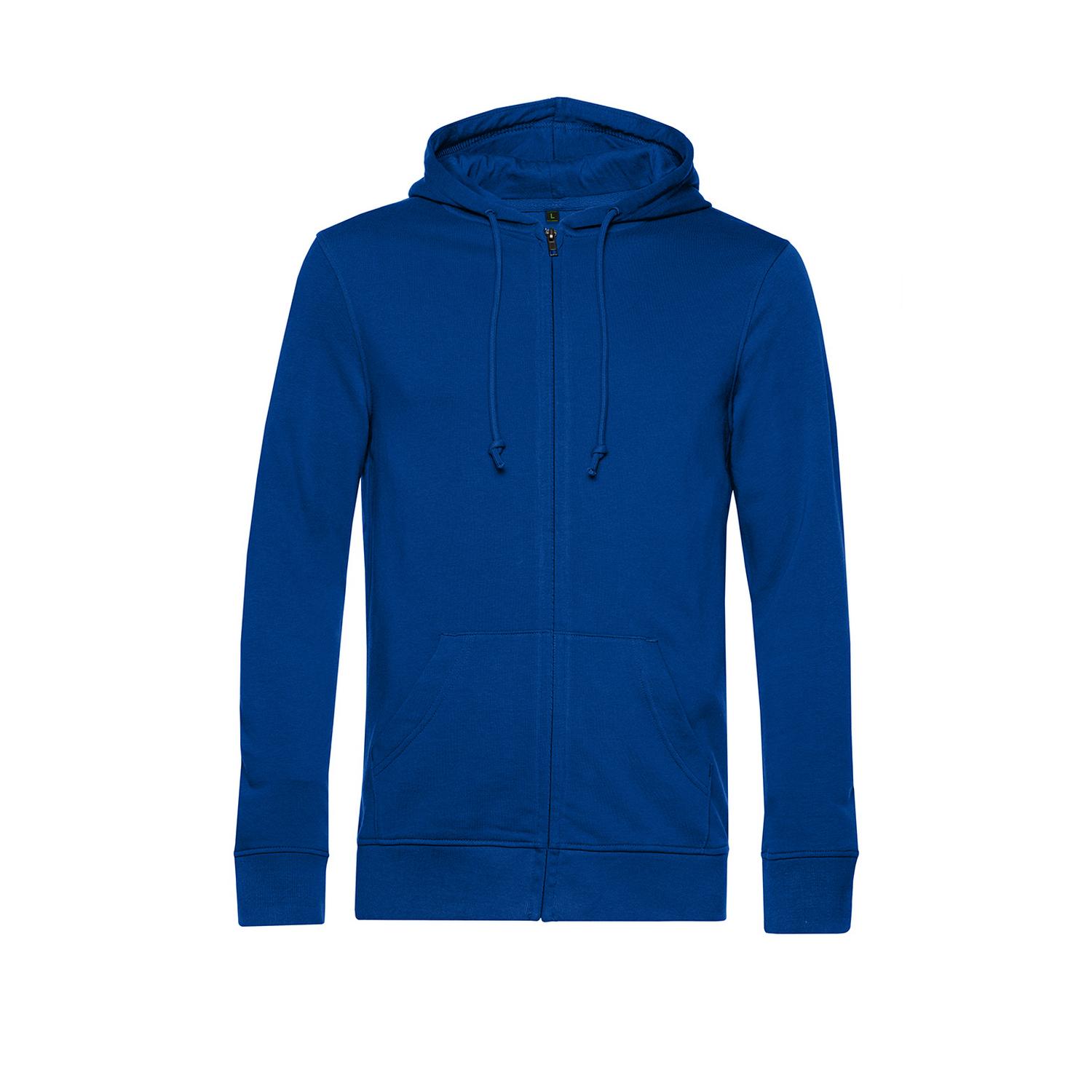 B&C Biologische herenhoodie met rits L koningsblauwe kleur