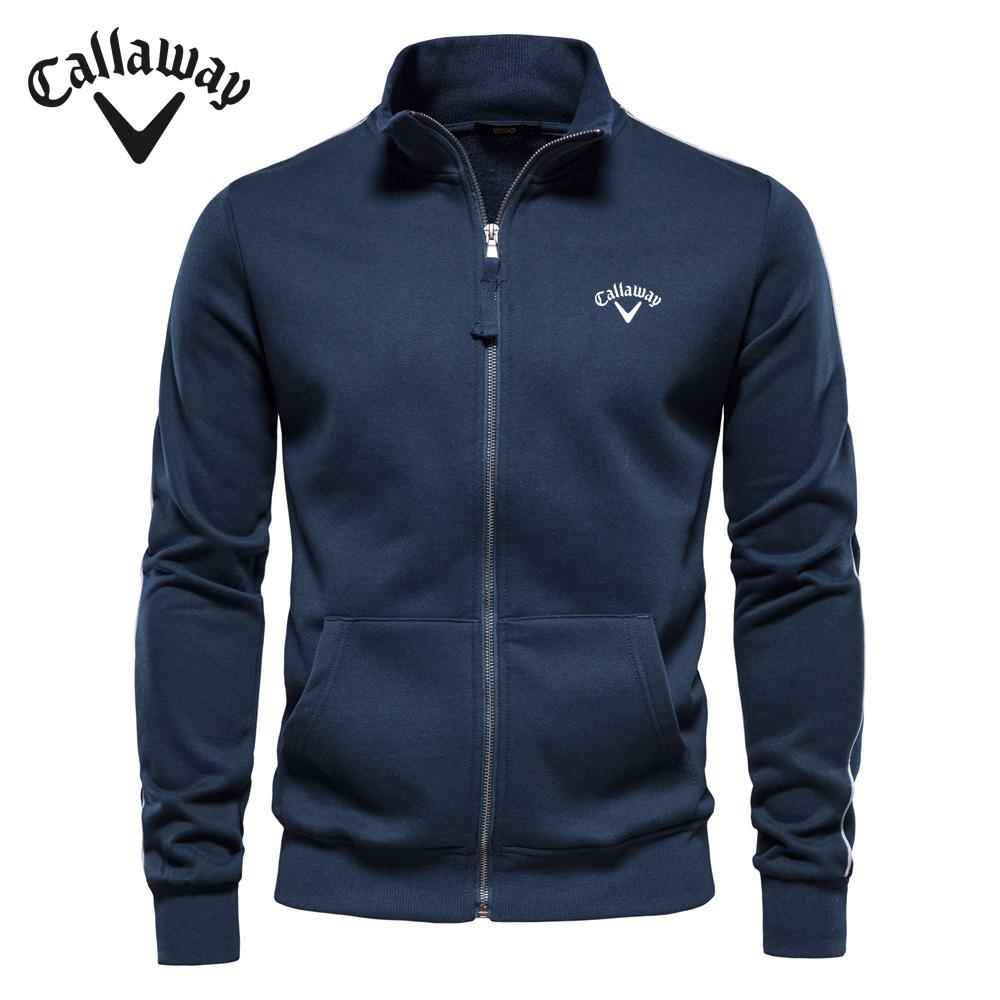 Callaway Geborduurde Herfst Winter Nieuwe Heren Opstaande Kraag Rits Lange Mouw Sweatshirt Sport Contrasterende Kleur Casual Cardigan Jas XL