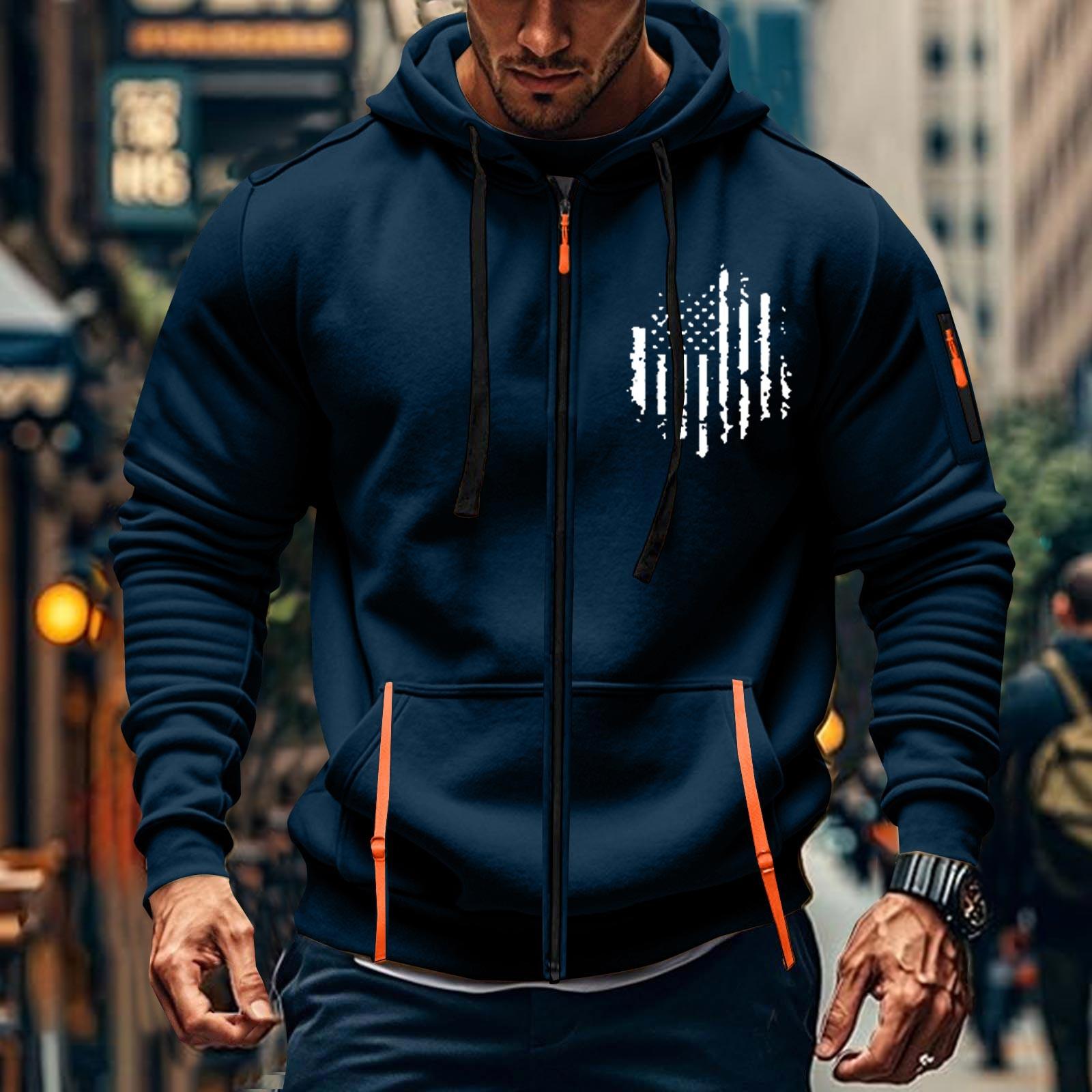 Wahaha123 Heren Sport Casual Hoodie Hoodie Cardigan Rits Multi-pocket Hoodie Jas XXXL Vloot