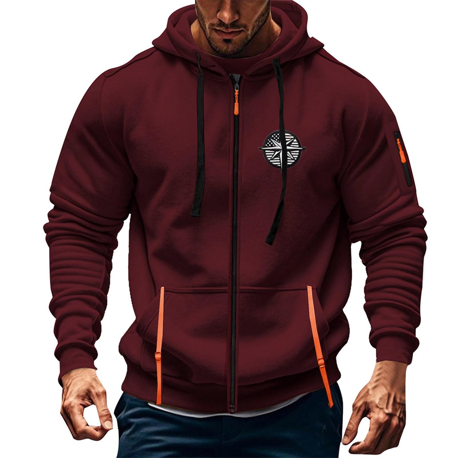 Timoduizhang Heren Sport Casual Hoodie Hoodie Cardigan Rits Multi-pocket Hoodie Jas M wijn