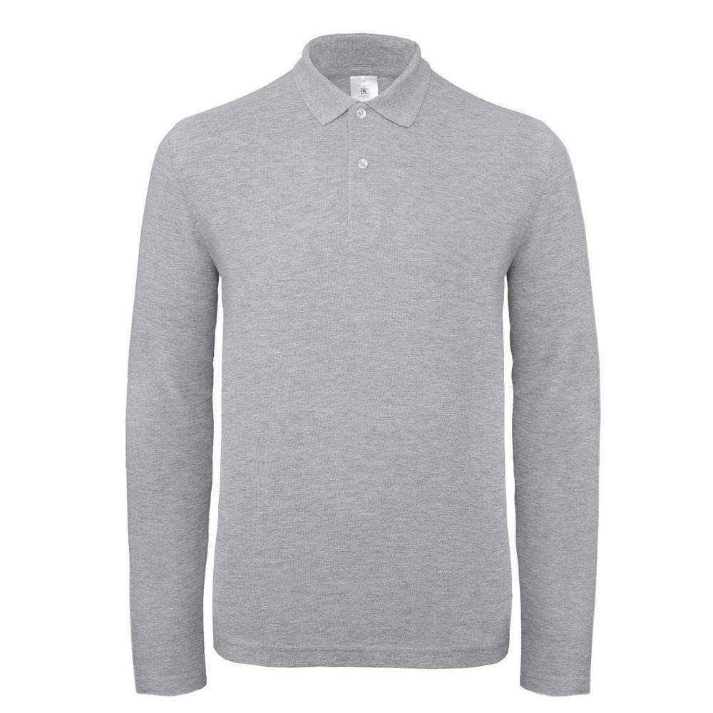B and C B&C ID.001 Heren Polo met Lange Mouwen 3XL grijsbruin/grijs