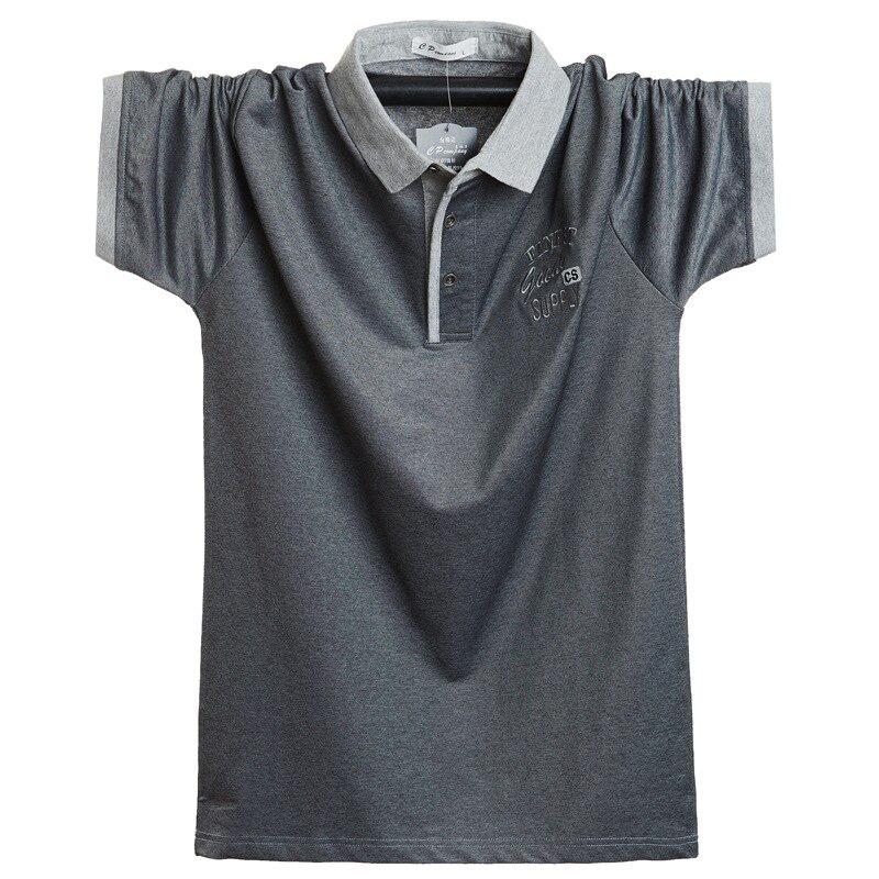 Phoca Largha for Men Zomer Heren Korte Mouw Poloshirt Puur Katoen Zakelijk Casual Staande Kraag Ademend Plus Size 5XL donkergrijze kleur