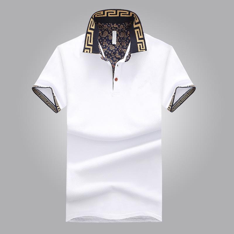 MIO-Fashion Zomer heren katoenen poloshirts met korte mouwen T-shirt ademend absorberen zweet effen kleur revers business casual top 2XL wit