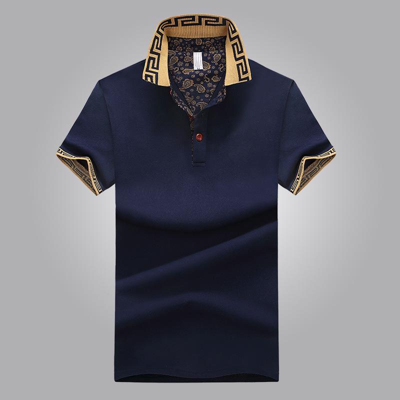 MIO-Fashion Zomer heren katoenen poloshirts met korte mouwen T-shirt ademend absorberen zweet effen kleur revers business casual top 5XL donkerblauwe kleur