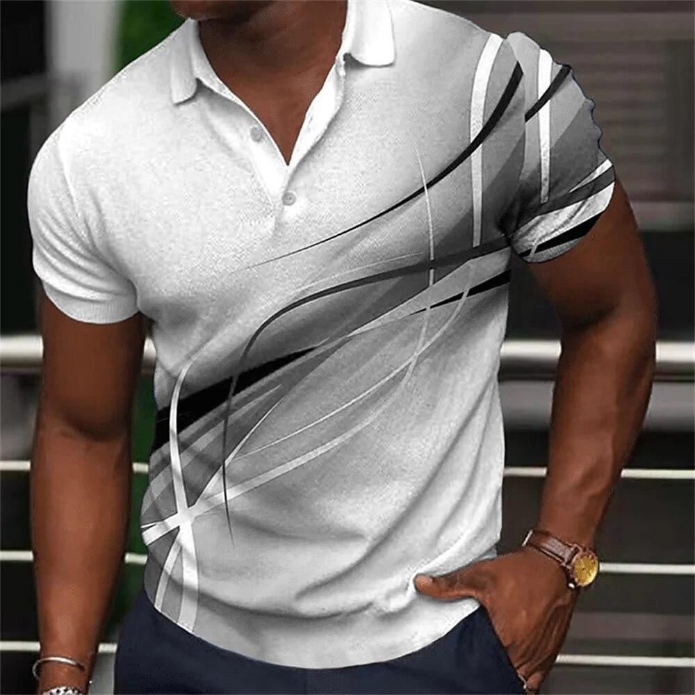 Nihao Mode Heren Polo Shirt Gradiëntlijn Zomer Korte Mouw T-shirts Casual Dagelijks Revers Tops Tees Gestreepte T-shirt Voor man Kleding 2XL