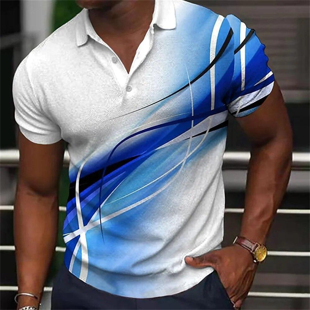 Nihao Mode Heren Polo Shirt Gradiëntlijn Zomer Korte Mouw T-shirts Casual Dagelijks Revers Tops Tees Gestreepte T-shirt Voor man Kleding 2XL