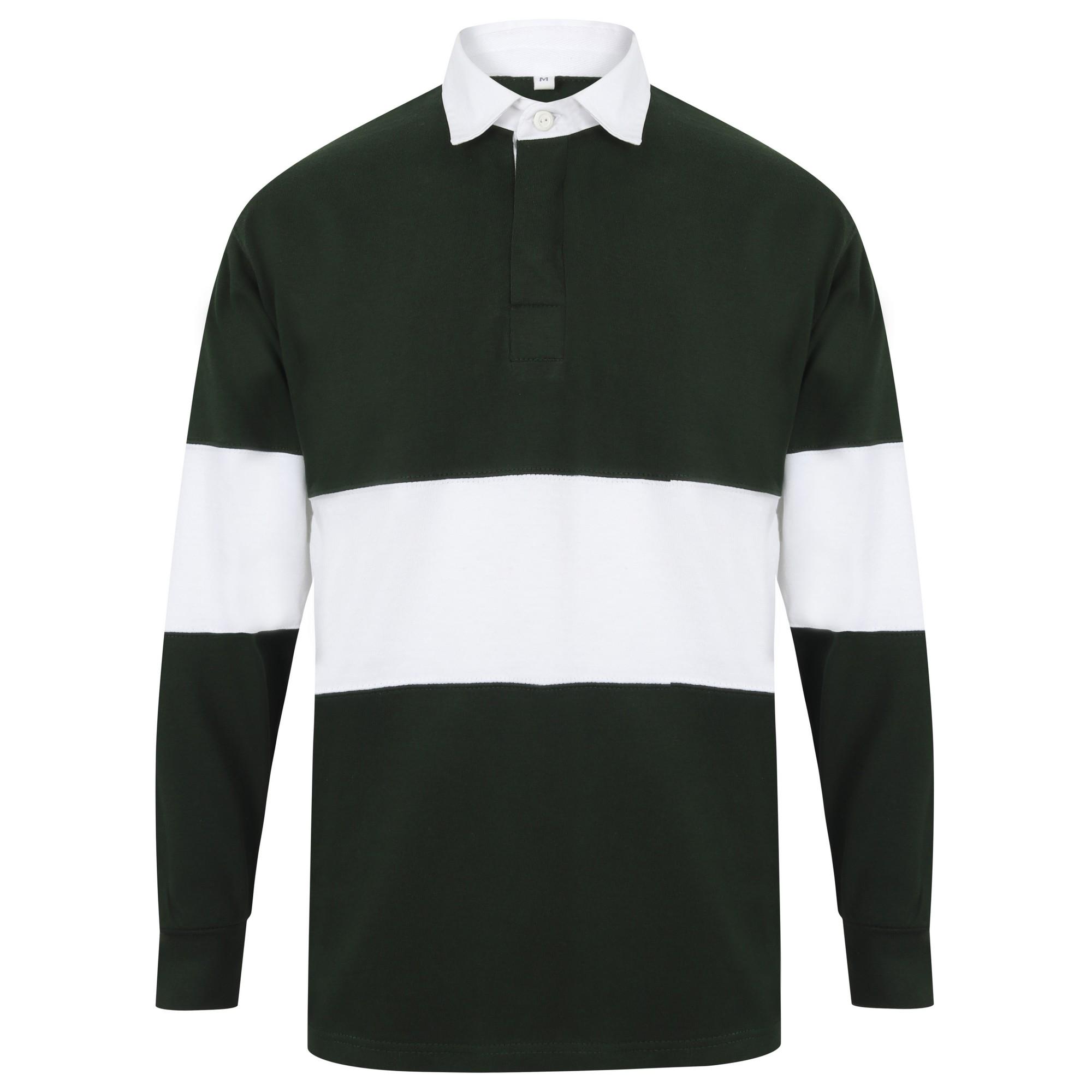 FRONT ROW Adults Unisex Panelled Tag Free Rugby Shirt XL wit/fles groene kleur