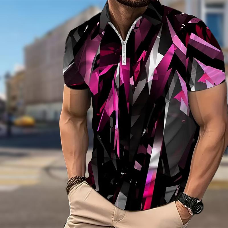 Happy Show Heren Shirt Polo Casual Rits Korte Mouw Mode Casual Rits Zomer Lente Regular Fit Glasprint 3D Print Shirt 4XL blauw
