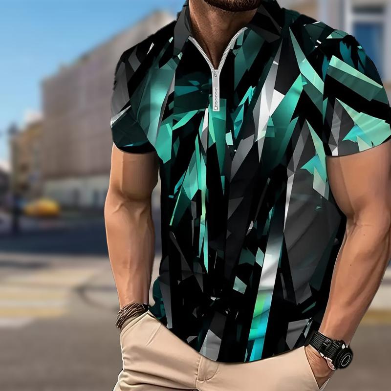 Happy Show Heren Shirt Polo Casual Rits Korte Mouw Mode Casual Rits Zomer Lente Regular Fit Glasprint 3D Print Shirt 4XL groen