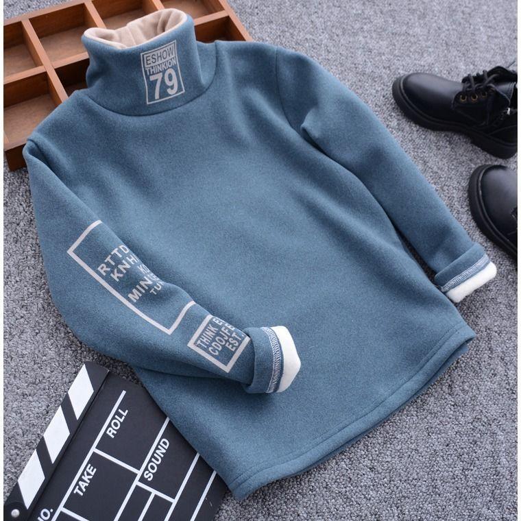 Fluffy Herfst Winter Mode Hoodies Koreaanse Kids Jongen Warme Coltrui Sweatshirts Jongens Brief Trui Truien High Street Pluche Tienerjongens Uitloper 160cm blauw