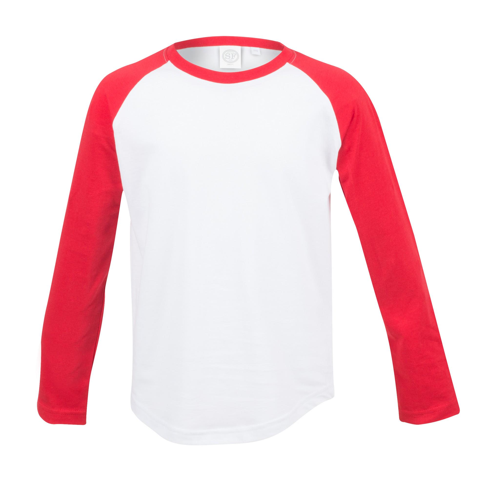 Skinni Fit Skinni Minni honkbal-T-shirt met lange mouwen voor kinderen/kinderen 5-6 Years wit/rood