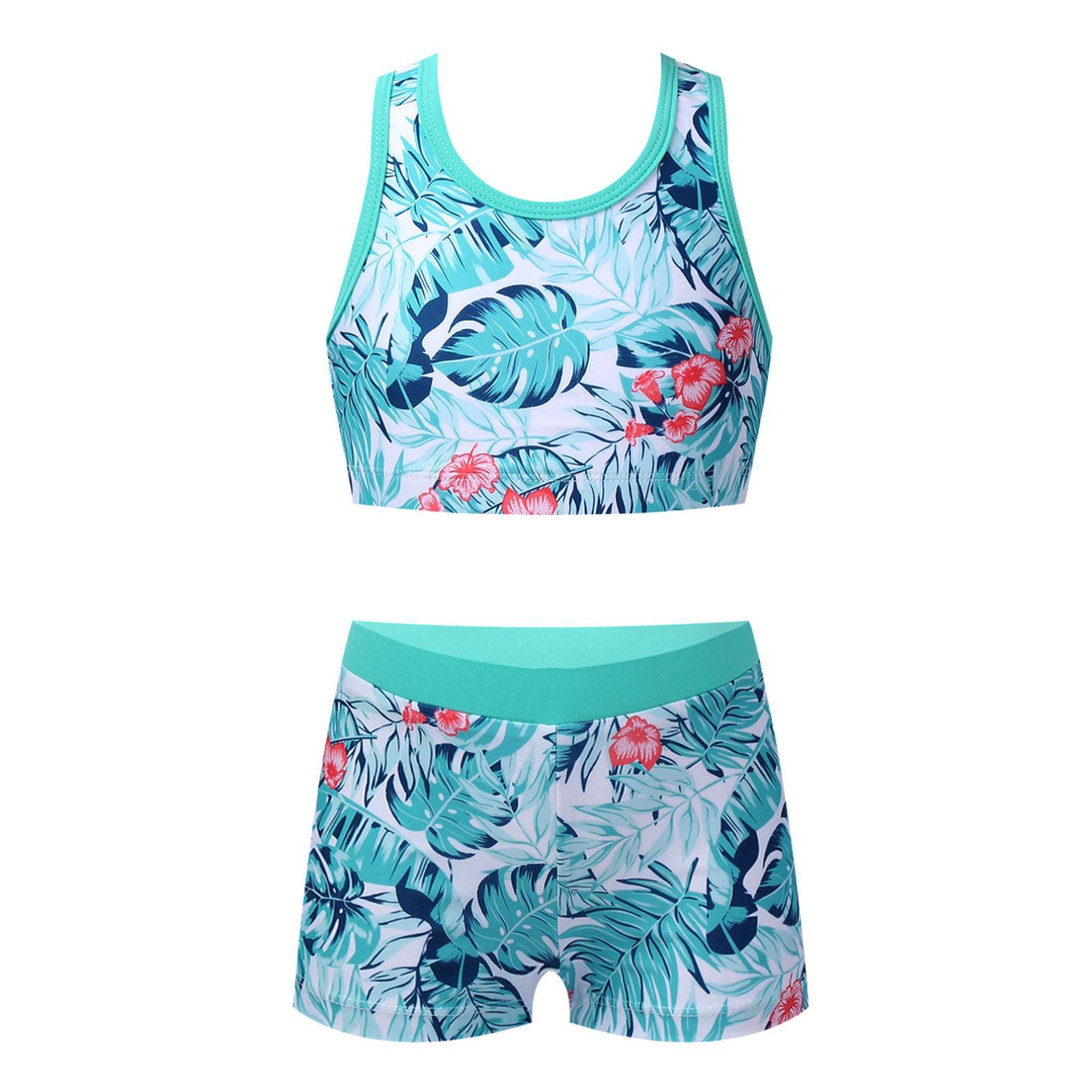 Manyakai Kinderen Meisjes Tweedelige Badpak Mouwloze Tanks Crop Top Met Shorts Onderkant Set Dans Sport Gymnastiek Outfits 11-12 Years
