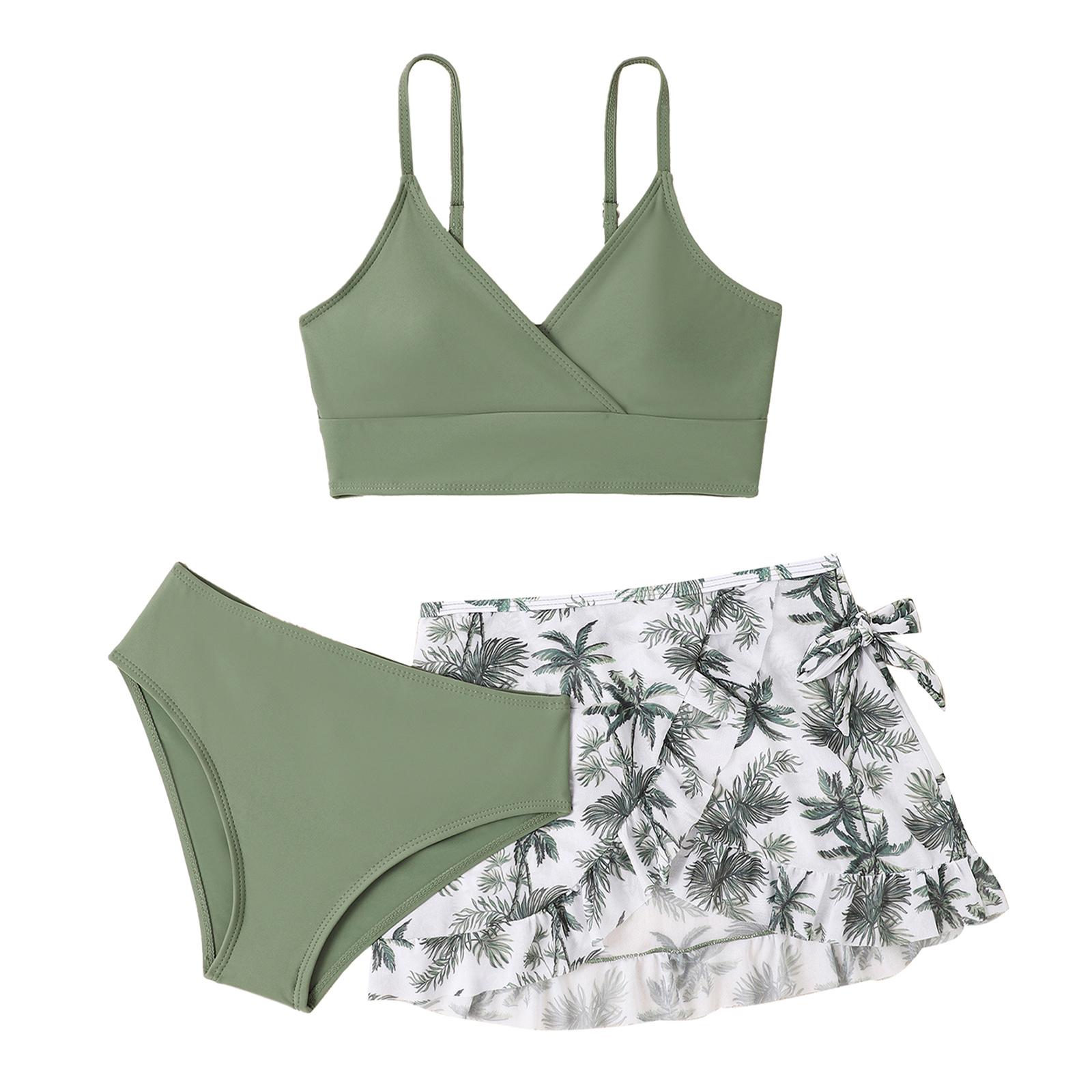 Yunduantong-electronic Kinderen Watersport Strand SurfenTankini Badmode Outfits Meisjes Badpakken 3-delig Gevoerd Bikini Badpak met Cover Up 10-11 Years
