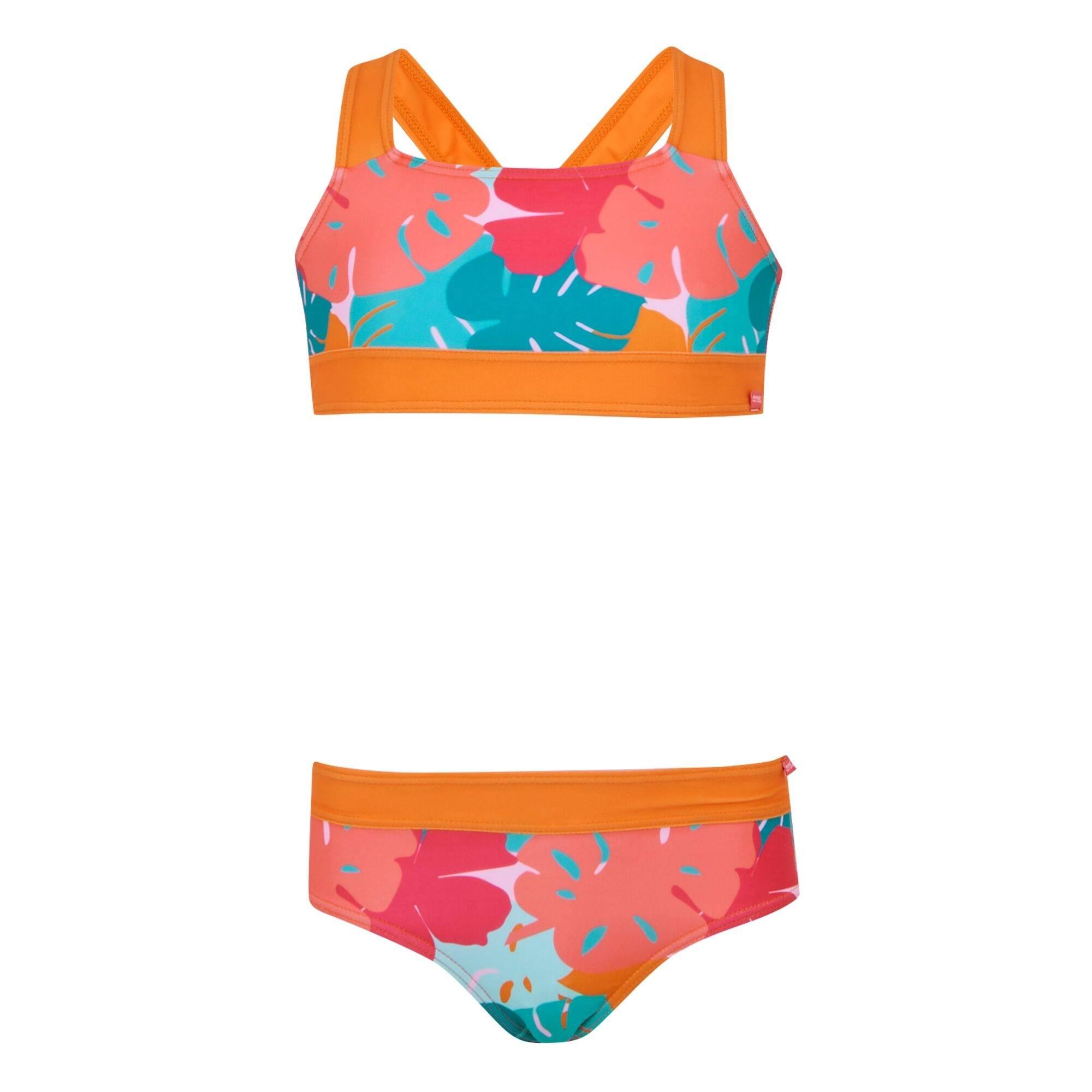 Regatta Meisjes Dakaria III Bikini Set met Tropische Bladeren 15-16 oranje/blauw