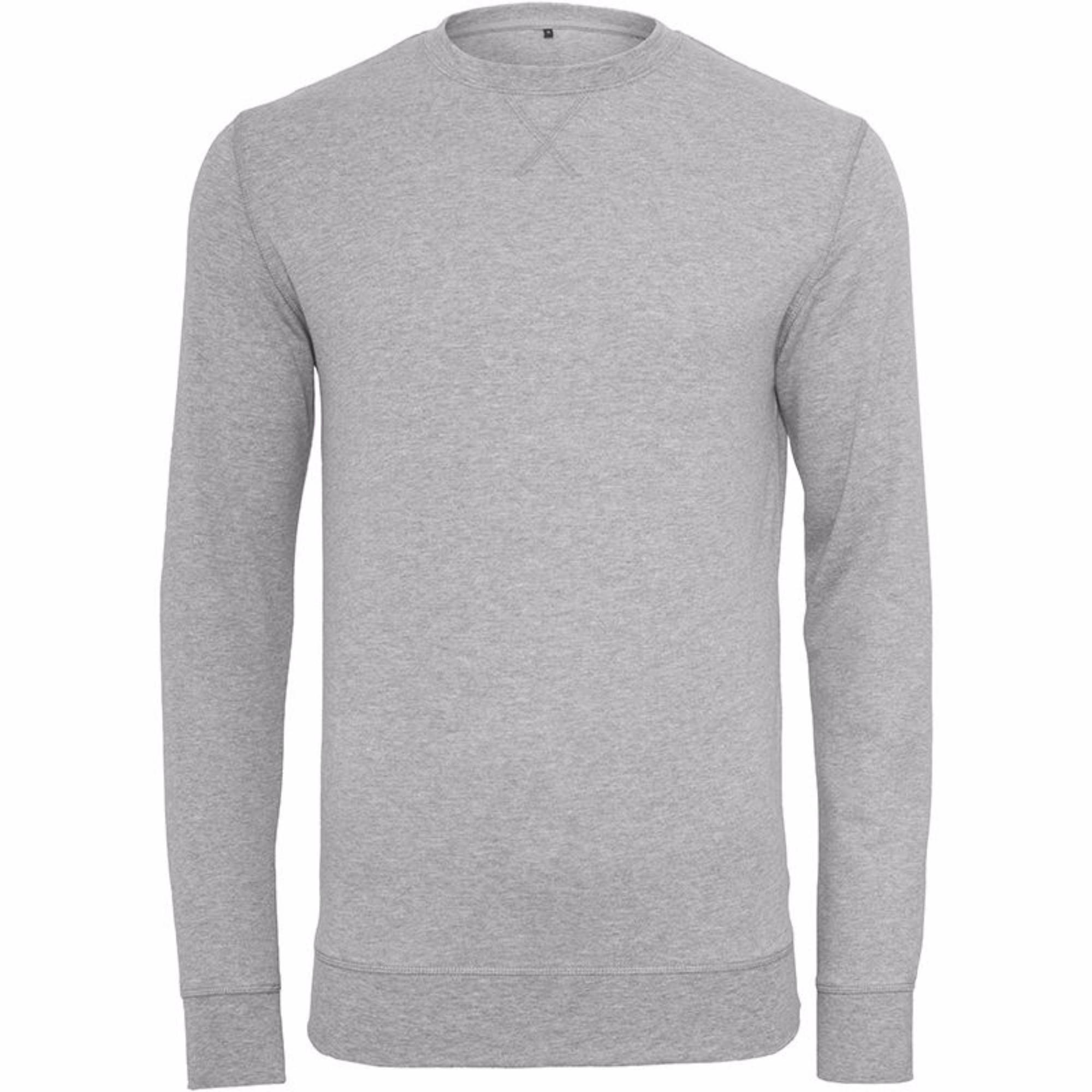 Build Your Brand Heren effen lichte trui met ronde hals 2XL grijs