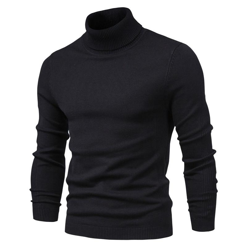 AIOPESON Men Fashion AIOPESON Heren Truien Winter Coltrui Dikke Casual Schildpad Effen Kleur Kwaliteit Warme Slanke Trui Heren Coltrui Mannelijke XL 72-80kg zwart