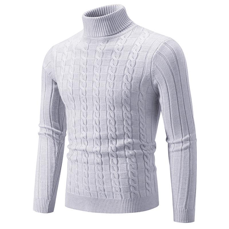 CHARM CLOTHINGS Nieuwe heren slim-fit twist coltrui gebreide trui heren grote maat casual onderkant shirt XXXL lichtgrijze kleur