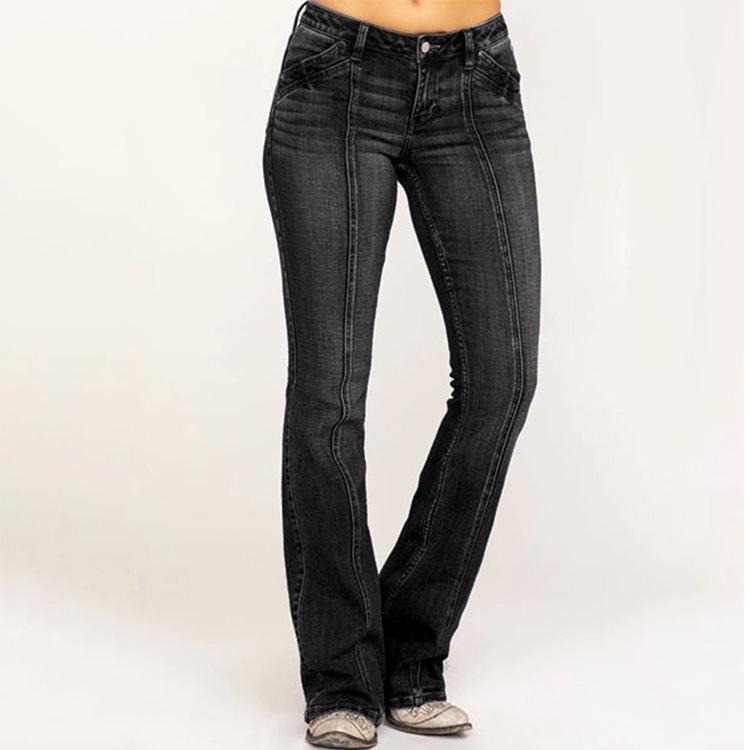 TIANNIU 2024 Lente en herfst dames jeans Slim fit en afslankende gewassen flared broek dames broeken lange broek L zwart