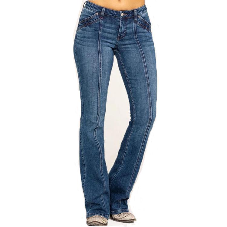 TIANNIU 2024 Lente en herfst dames jeans Slim fit en afslankende gewassen flared broek dames broeken lange broek L donkerblauwe kleur