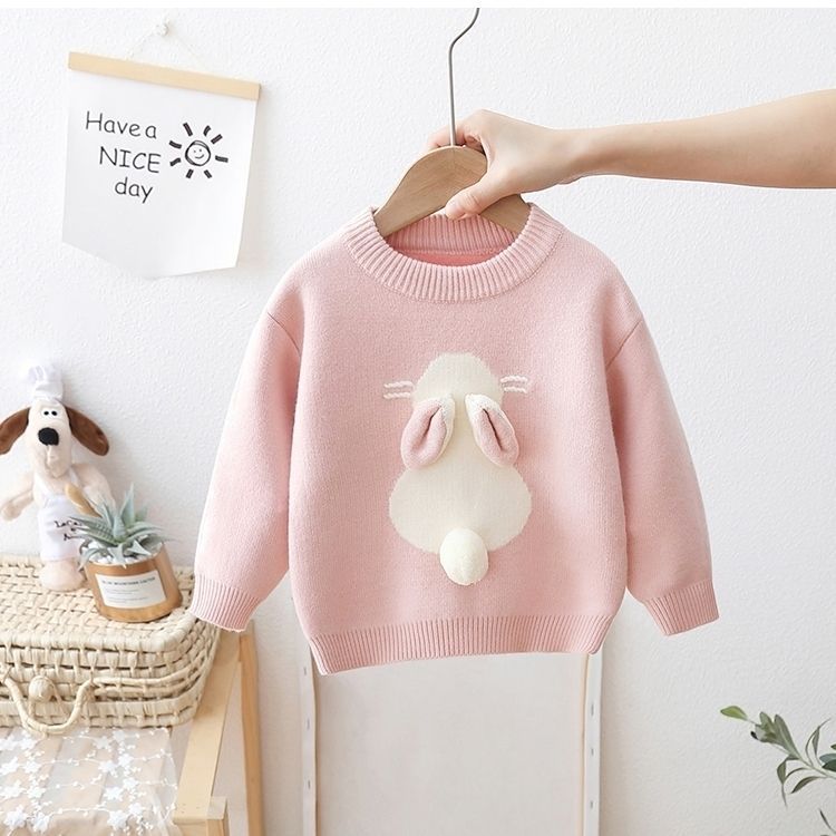Ladie KAKA Meisjestrui Konijn Modieuze Winter- en Herfstkleding voor Kleine Meisjes Pluche Kindertrui Baby Breiwerk 90 roze