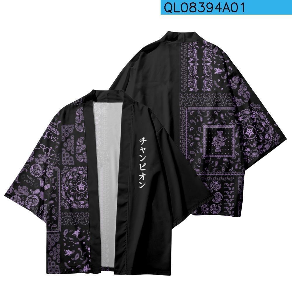 DSorothy Patchwork Paars Paisley Print Shirt Traditionele Haori Cosplay Kimono Dames Heren Harajuku Japanse Mode Cardigan Yukata S